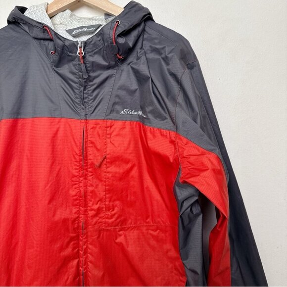 Eddie Bauer Mens Large Two Tone Grey Orange Windbreaker Jacket - Picture 4 of 14